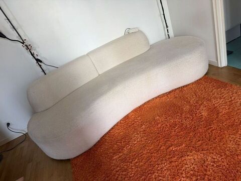 Canapé bouclette écru + tapis orange Boulogne-Billancourt (92)