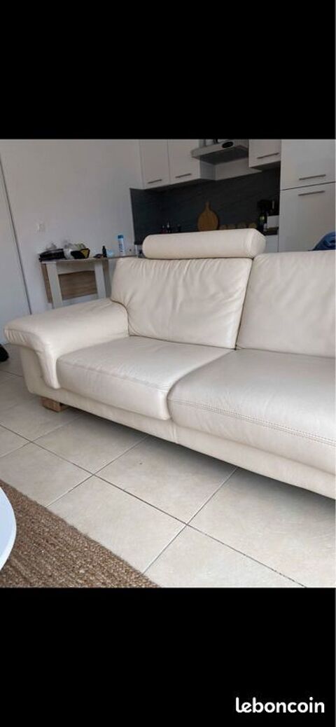 Canap cuir blanc et bois 200 La Seyne-sur-Mer (83)