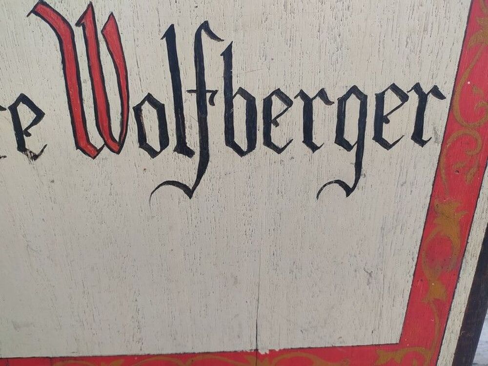 Ancienne Enseigne Publicitaire Bois Liqueur P&egrave;re Wolfberger 