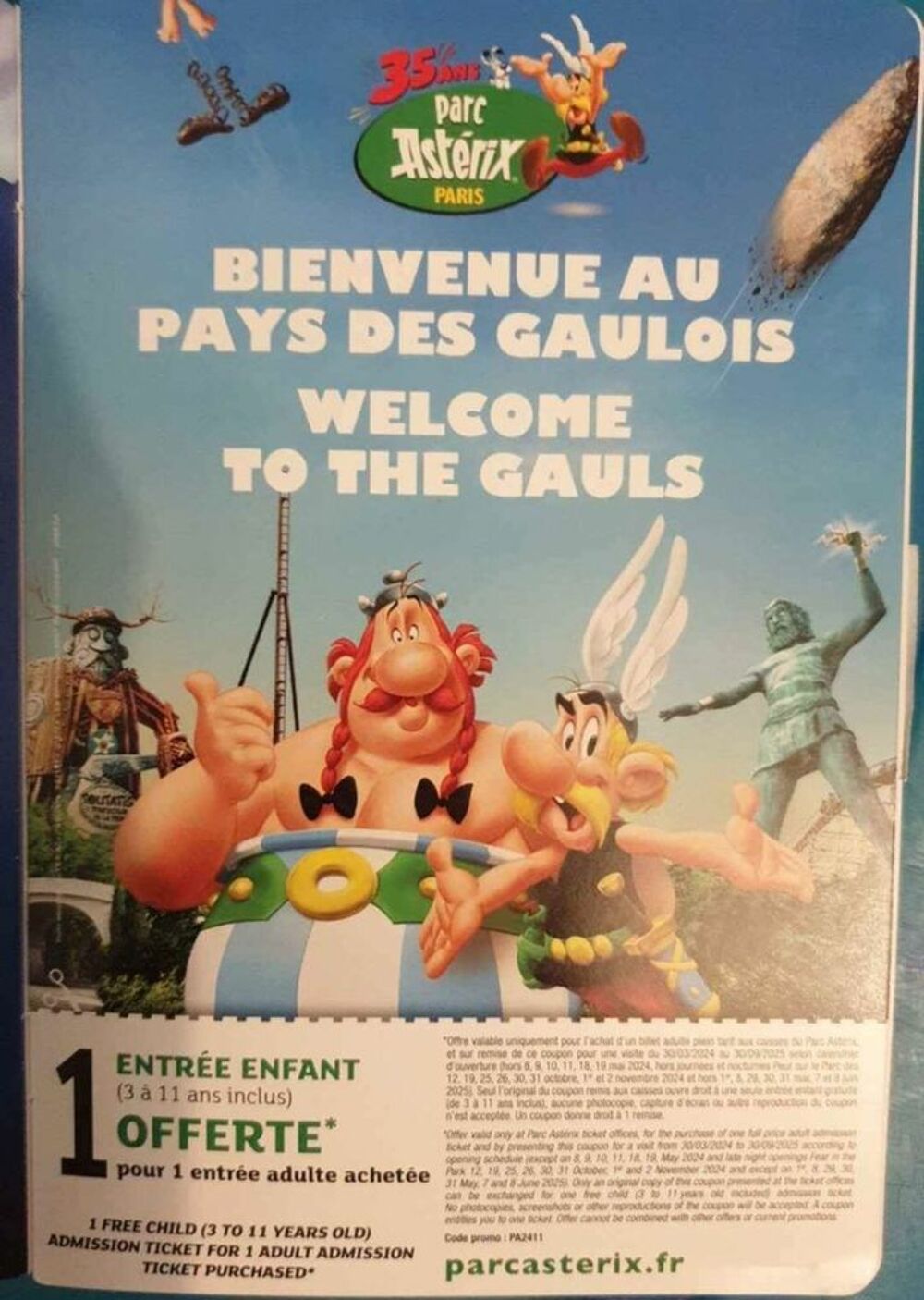 Entr&eacute;e parc Asterix - 1 enfant offerte pour 1 adulte achet&eacute;e Billetterie