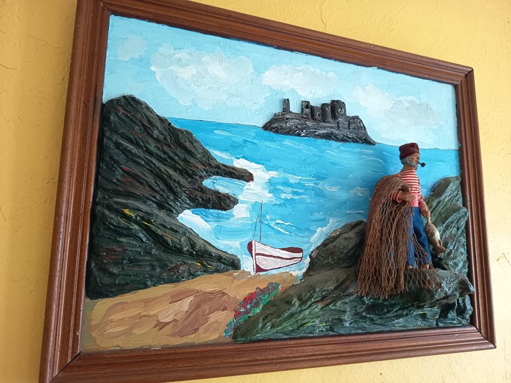 tableau pecheur en reliel Décoration