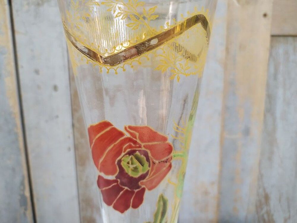 Vase Verre D&eacute;cor &Eacute;maill&eacute; Fleur Coquelicot Legras Montjoye Décoration