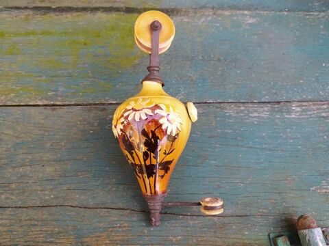 Ancien Monte et Baisse Fa�ence Ocre Laiton D�cor de Fleurs 59 Loches (37)