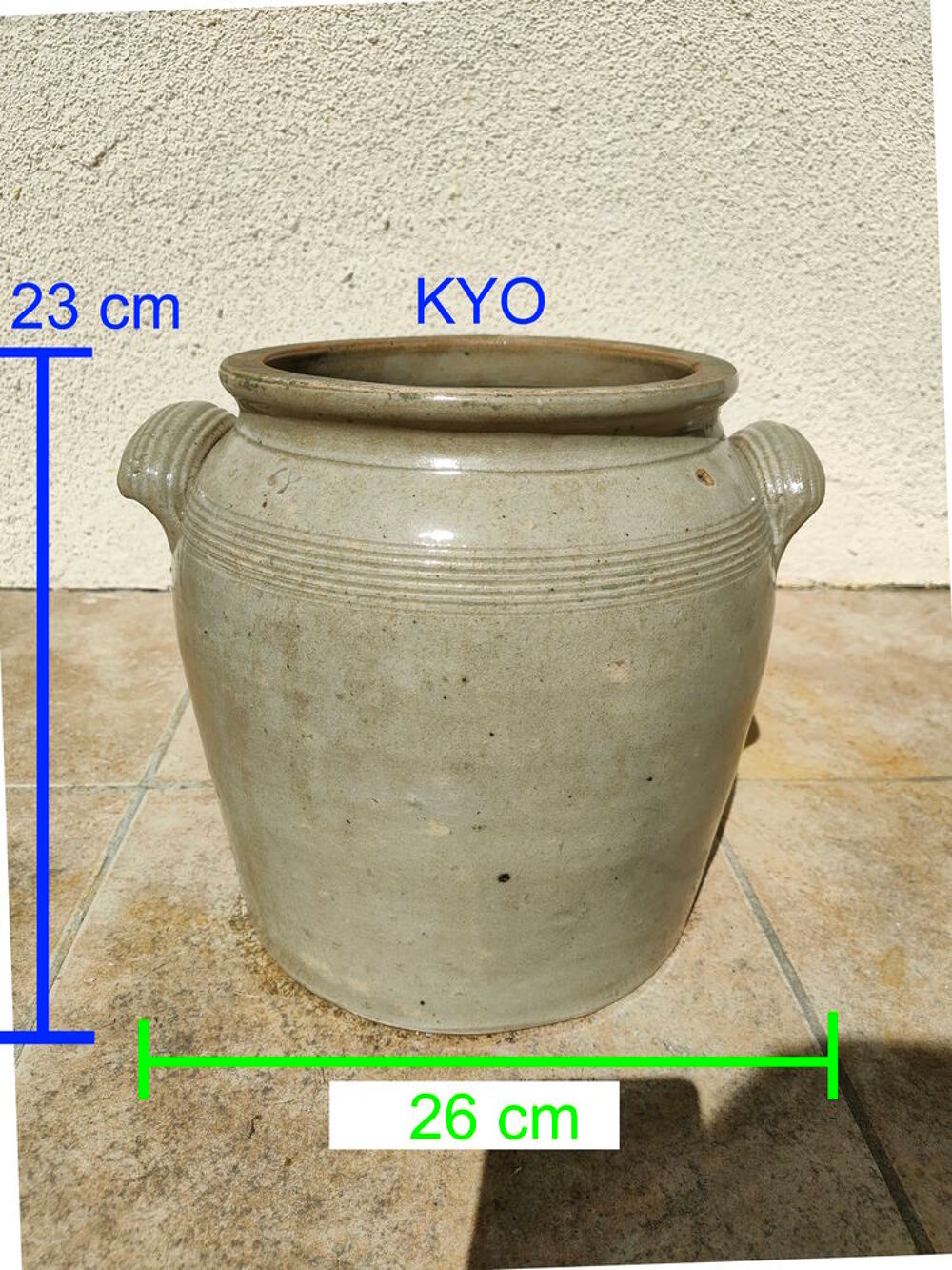 Pot/cache-pot saloir rond gris terre cuite poign&eacute; jardin Jardin