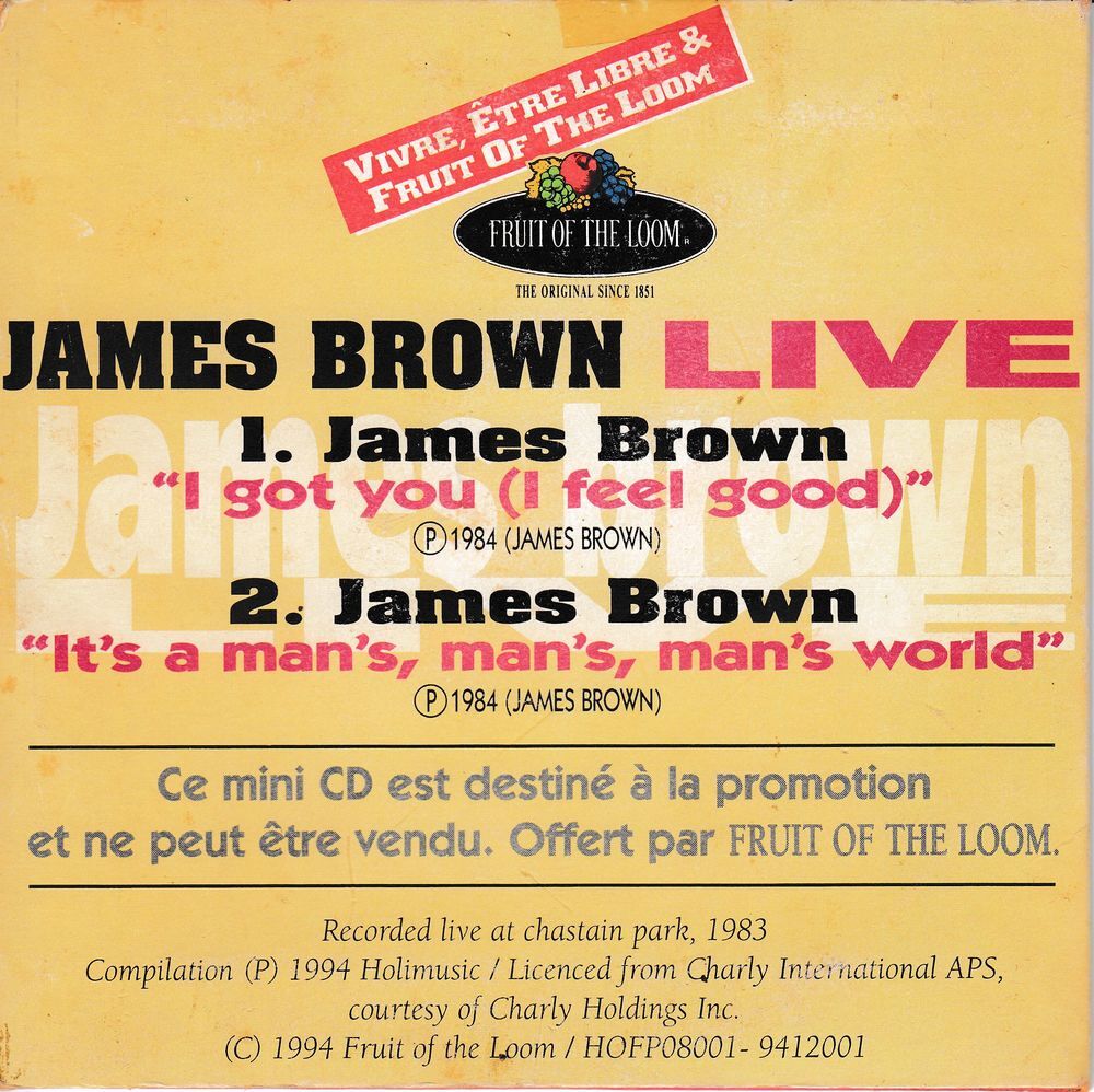 CD James Brown Live Fruit Of The Loom CD et vinyles