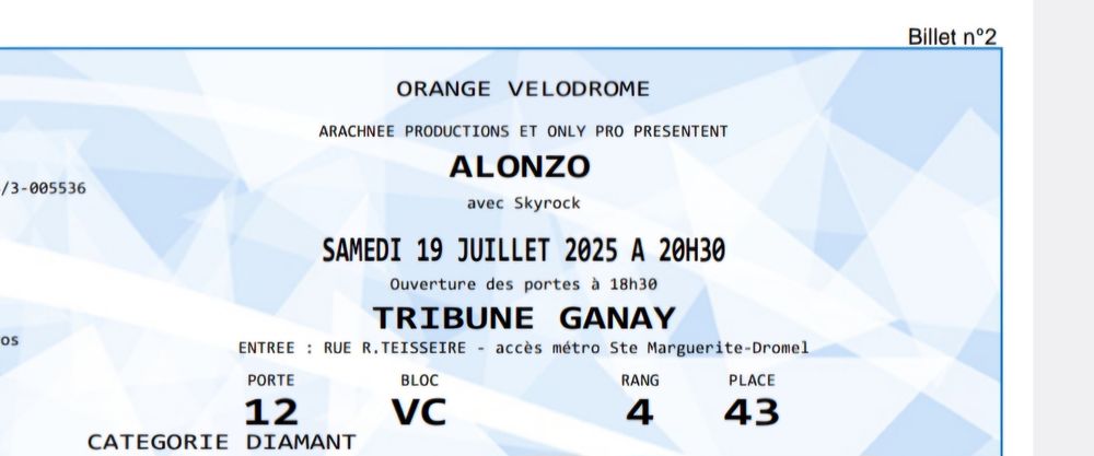 2 Places pour le Concert Alonzo &agrave; Marseille Billetterie