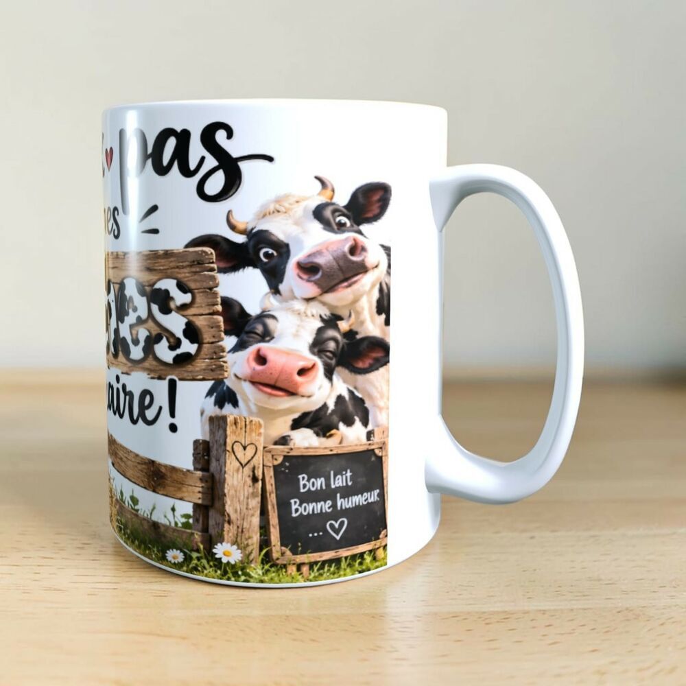 Mug humour; j'peux pas j'ai mes vaches &agrave; traire Décoration