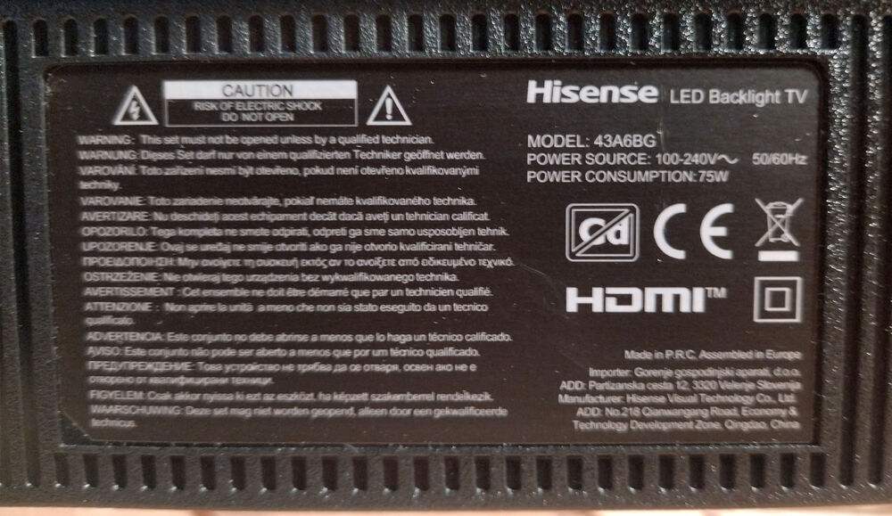 TV HISENSE 43A6BG 108 cms Photos/Video/TV