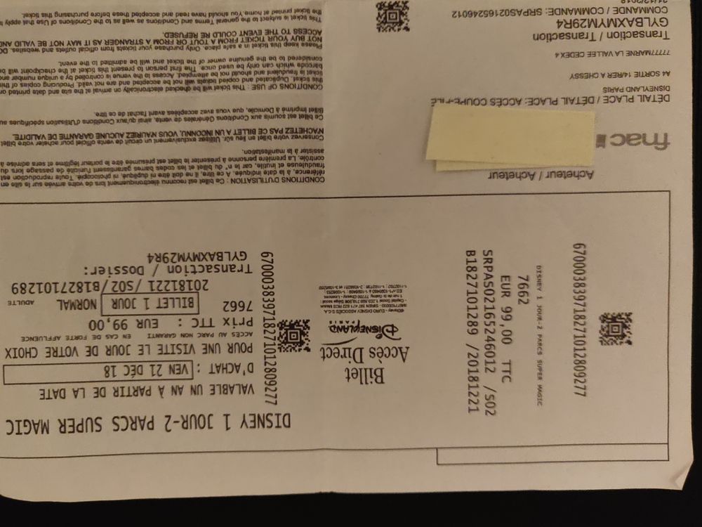 billet Disney 2 parcs valable 2019 Jeux / jouets