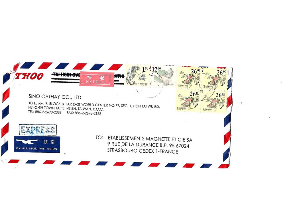 Timbres sur enveloppes de diff&eacute;rents Pays 