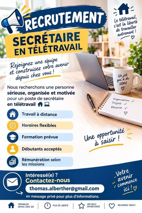 SECR&Eacute;TAIRE EN T&Eacute;L&Eacute;TRAVAIL
0 95200 Sarcelles