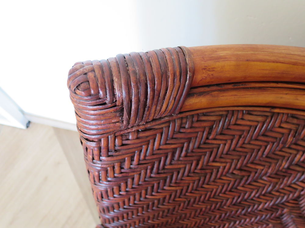 Vintage -Lot de 2 fauteuils en rotin tress&eacute; -coussins Meubles