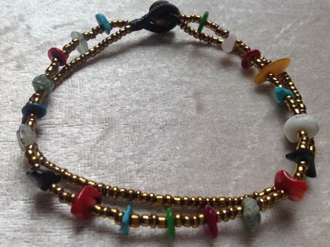 DOUBLE BRACELETS PIERRES MULTiCOULEURS PERLES DORÉ Envoi Pos 3 Trégunc (29)