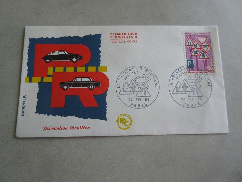 Timbre premier jour Pr&eacute;vention Routi&egrave;re 1968 