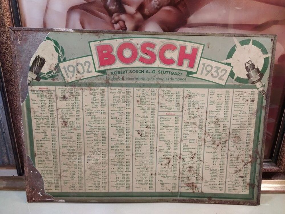 Rare et Ancienne T&ocirc;le Publicitaire Bougies Bosch 1902-1932 