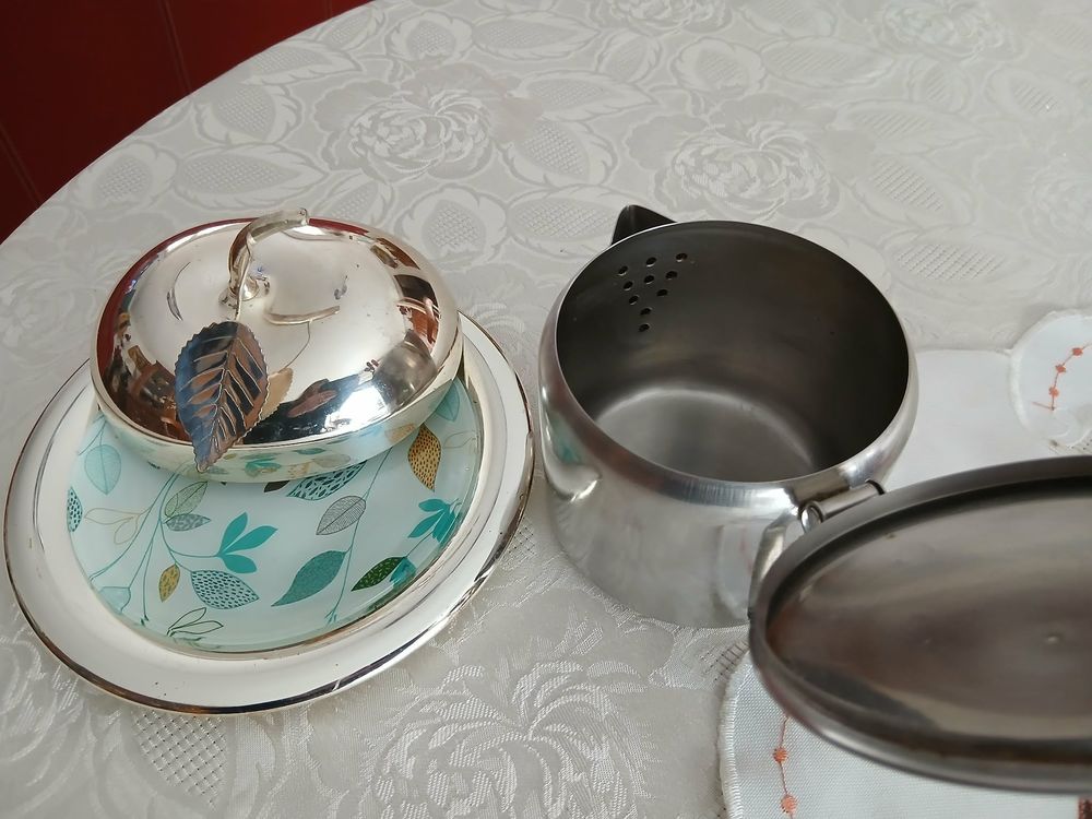  Service pomme argent&eacute; brillant pot inox ancien &agrave; th&eacute; N&deg;1464 Electroménager
