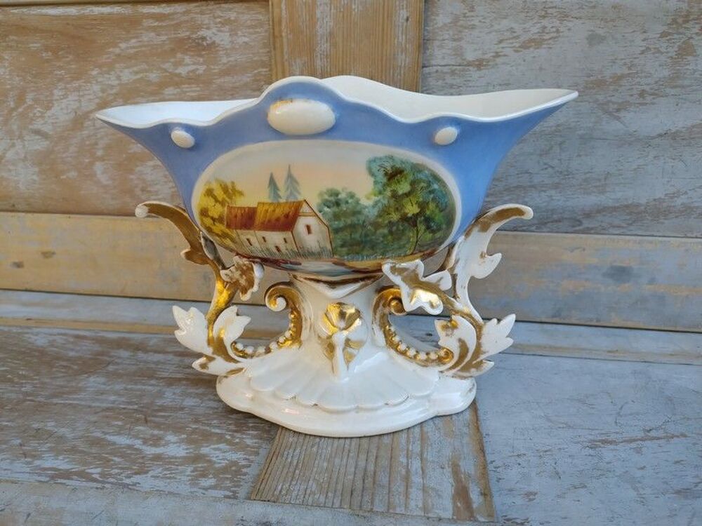 Grand Vase de Mari&eacute;e Porcelaine de Paris D&eacute;cor Peint XIXe 
