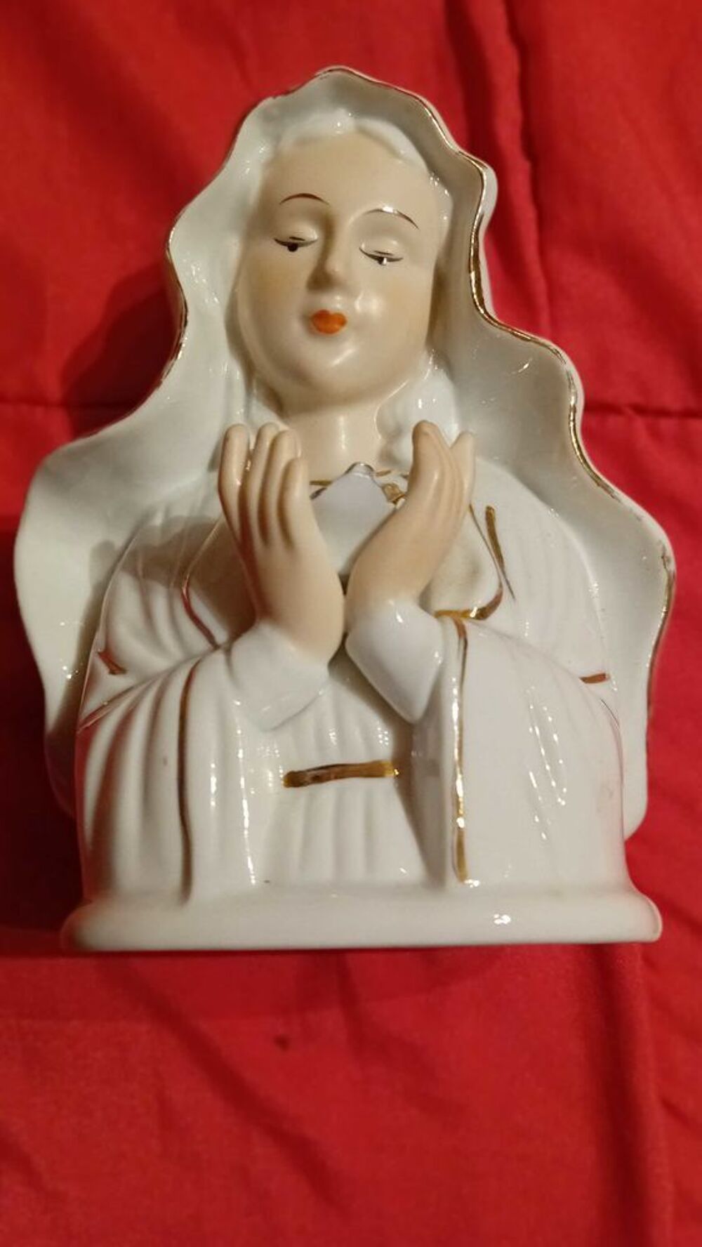 STATUETTE BUSTE DE LA VIERGE EN BISCUIT C&agrave;‰RAMIQUE POLYCHROME Décoration
