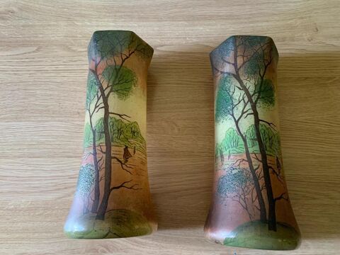 Paire de Vases Céramique Paysage Peint 120 Montceau-les-Mines (71)