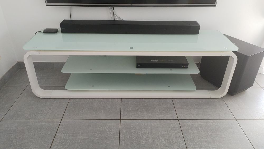 Meuble TV Miami Blanc - Design Contemporain - Plateaux Verre Meubles