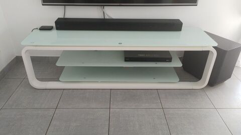 Meuble TV Miami Blanc - Design Contemporain - Plateaux Verre 90 Maureilhan (34)