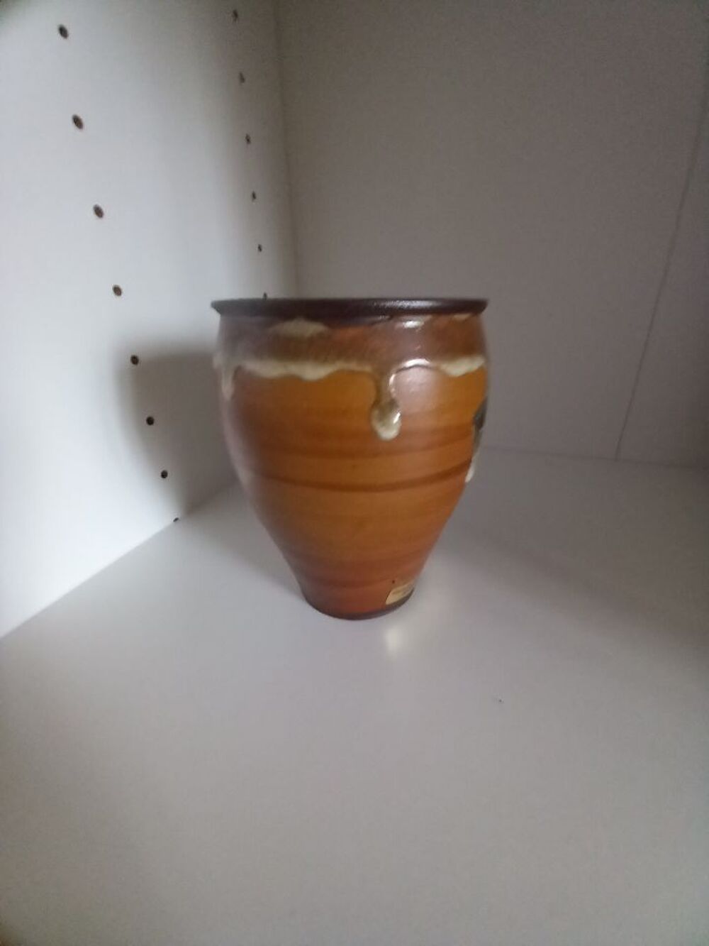 Vase terre cuite marron fait main ann&eacute;e 70 Décoration