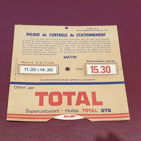 Ancien disque de stationnement Publicit� Total Collection 10 Antony (92)