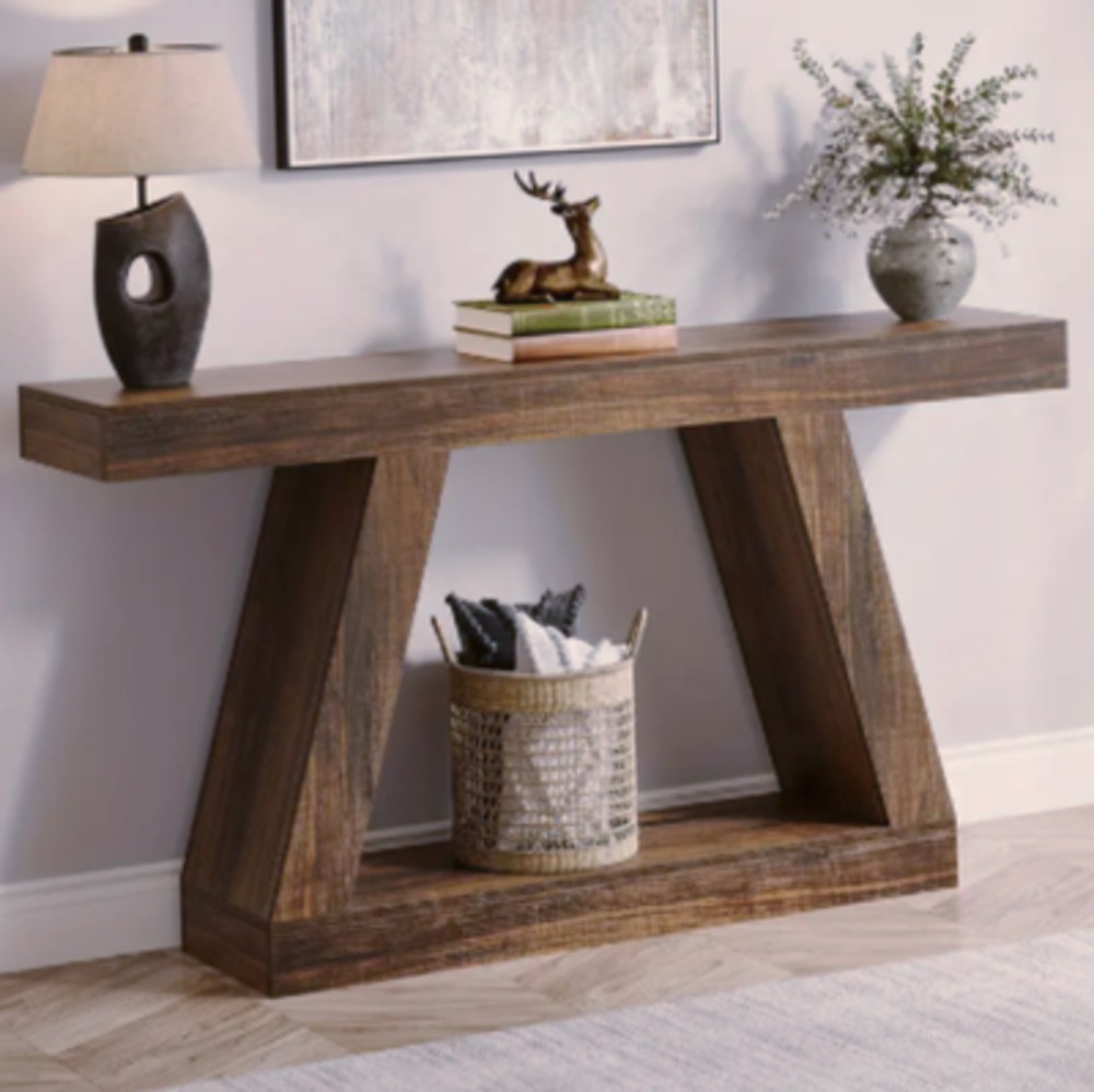 Console bois brut ? Design g&eacute;om&eacute;trique &amp; base large Meubles