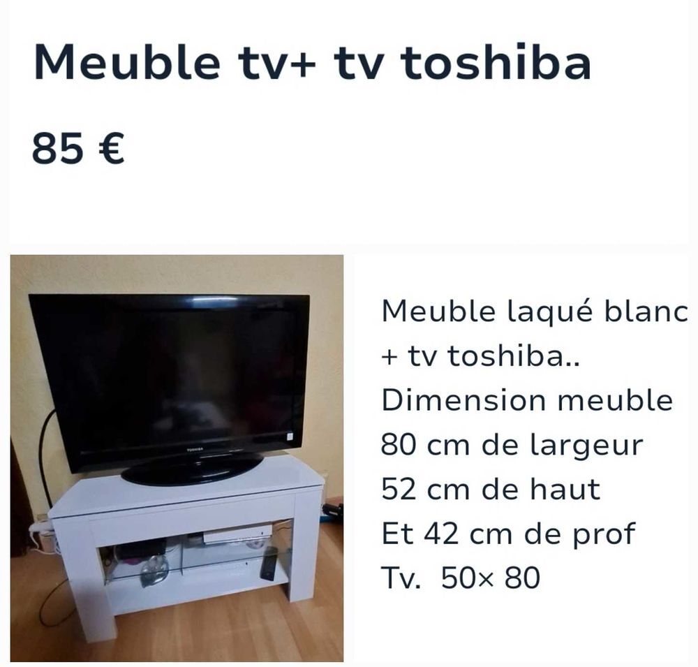 meuble tv laqu&eacute; blanc + tv toshiba Meubles