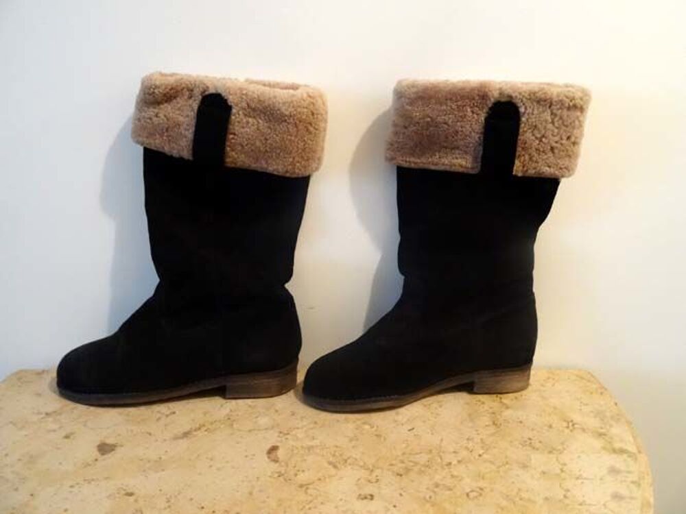 Bottes femme cuir, VIVALDI, noire, p 37, talons plats, TBE Chaussures