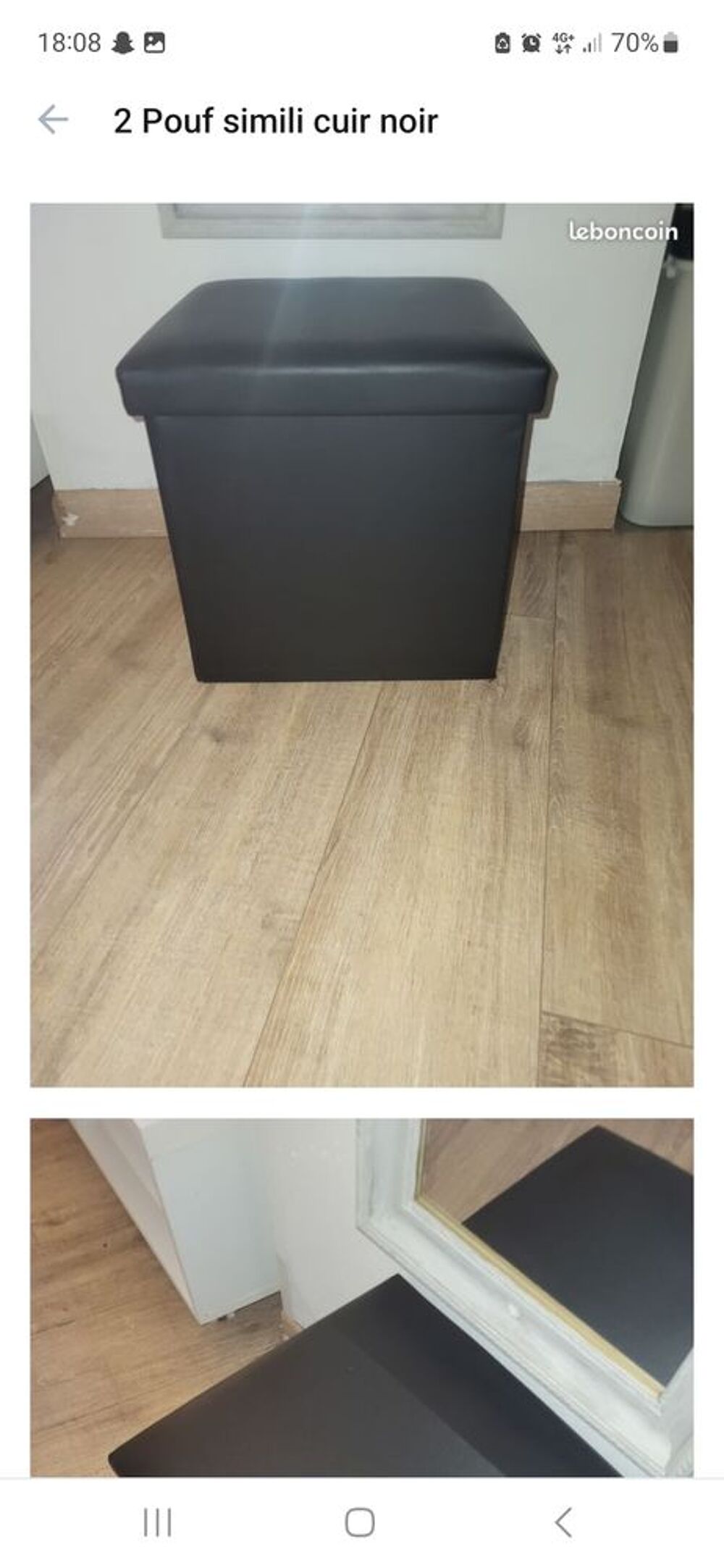 2 Pouf simili cuir noir rangement Meubles
