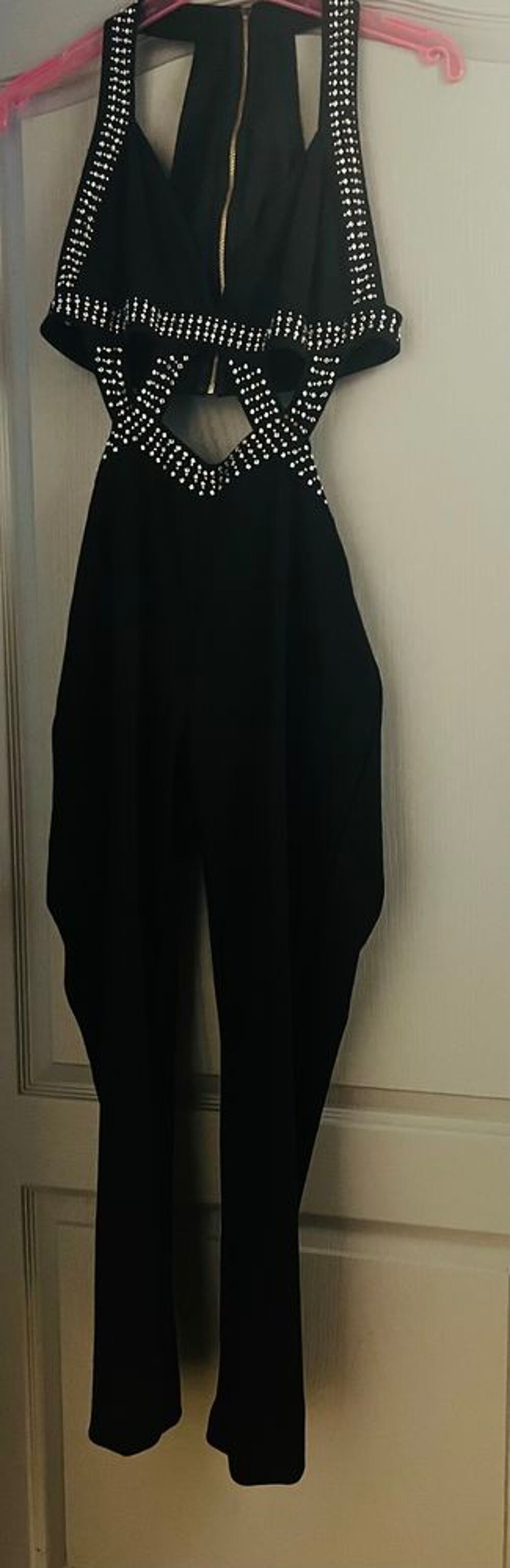 Combinaison noire &eacute;l&eacute;gante strass dos Vêtements