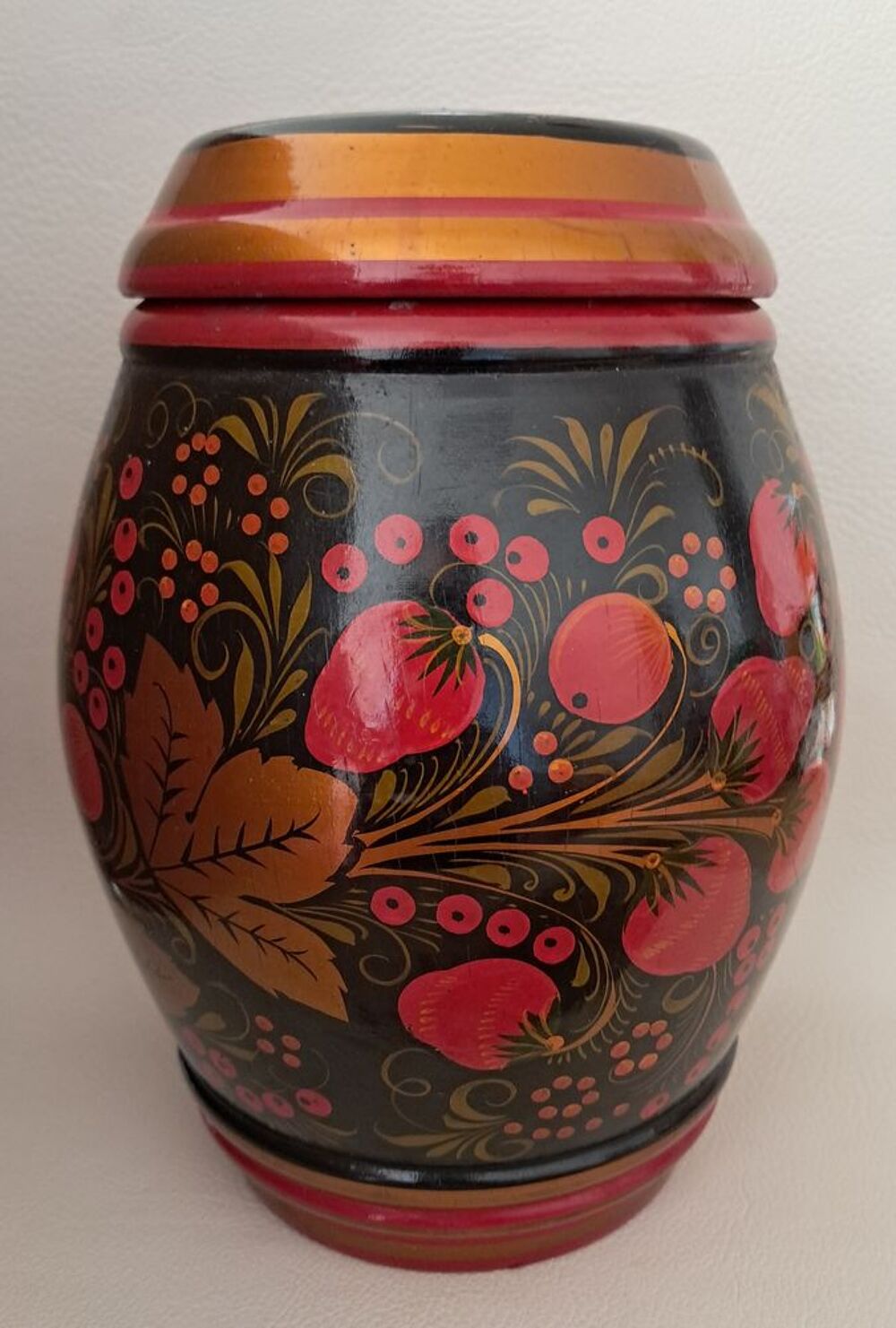 bonbonni&egrave;re pot &agrave; tabac gingembre th&eacute; en bois Khokhloma Décoration