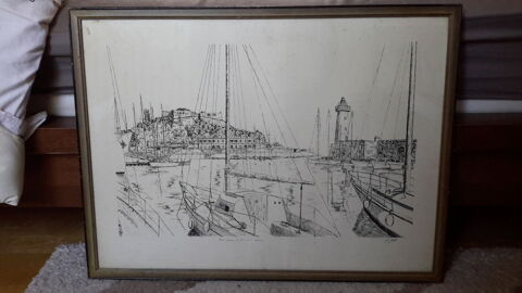 Lithographie Port d'Antibes 90 Champigny-sur-Marne (94)