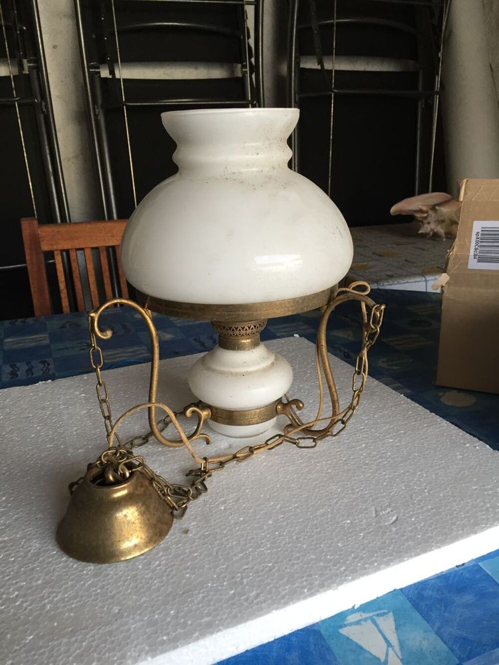 Suspension lampe laiton et c&eacute;ramique Décoration