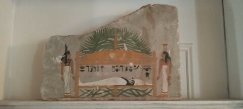 Vide-grenier  vender �'uvre peinte �  la main,  1982 repr�sentant l'Egypte ancienne. 1400 Courgivaux (51)