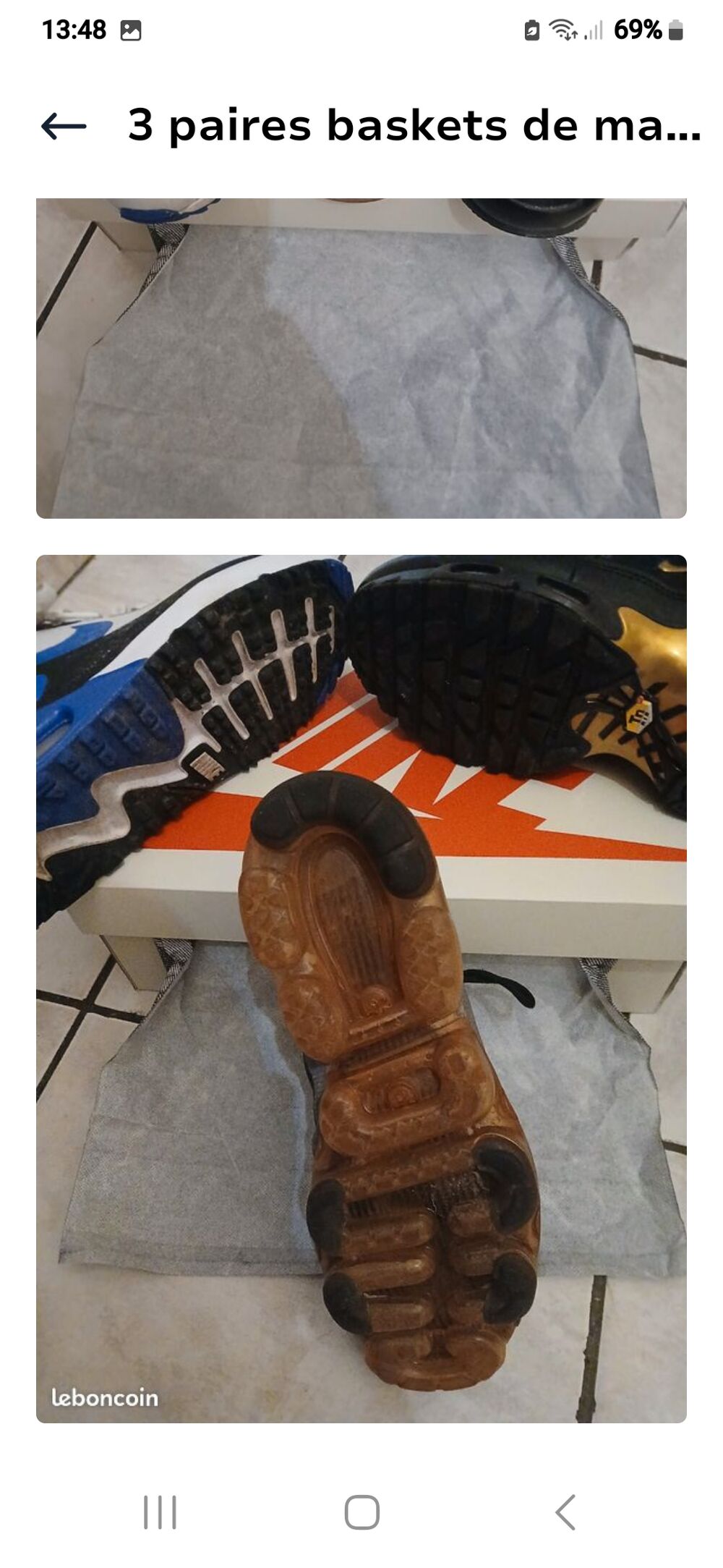 3 paires baskets de marque.
Tr&egrave;s peu ou pas utilis&eacute;es Chaussures