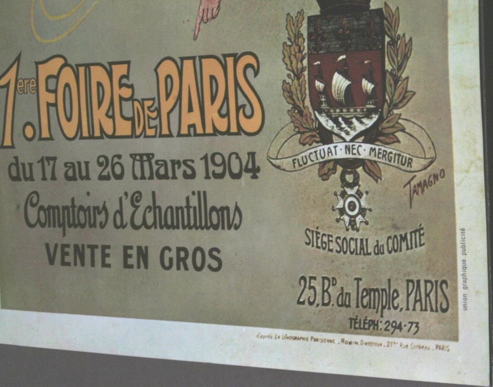 Affiche 1&egrave;re Foire de Paris 1904. Ancien Temple Paris 3&egrave;me 