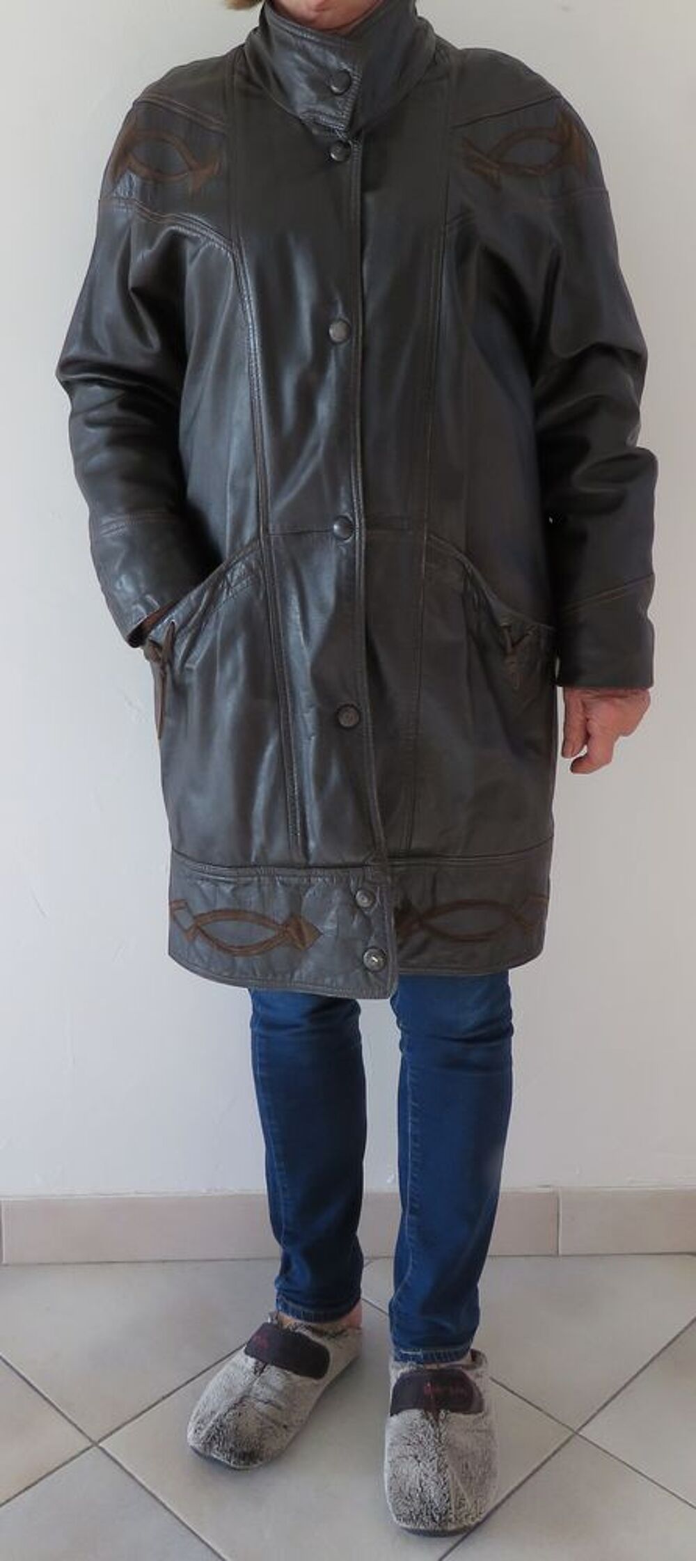 Manteau 3/4, 100 % cuir agneau, taille 38 Vêtements