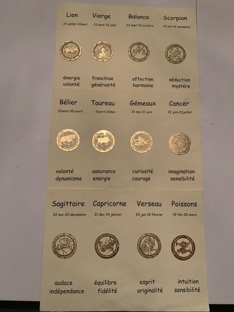 Lot de marque pages plaqus or 24 carats 12 signes zodiaque 0 Antibes (06)