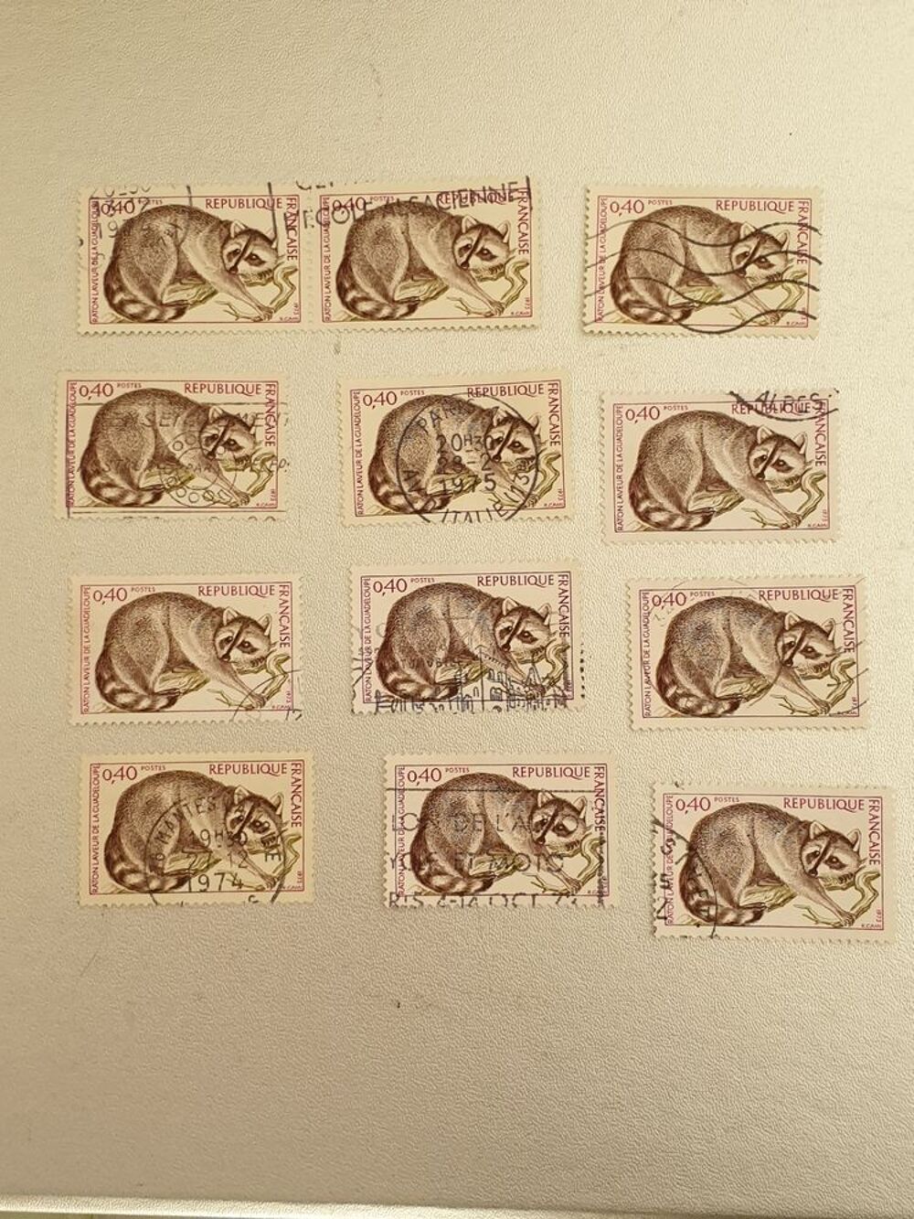Timbre france Raton laveur de la Guadeloupe 1973- lot 0.72 e 