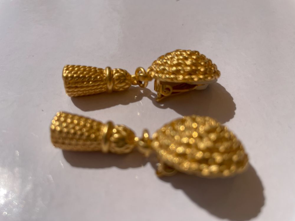 BO Boucle d'oreille clip passementerie + pendant dor&eacute; Sonia Bijoux et montres