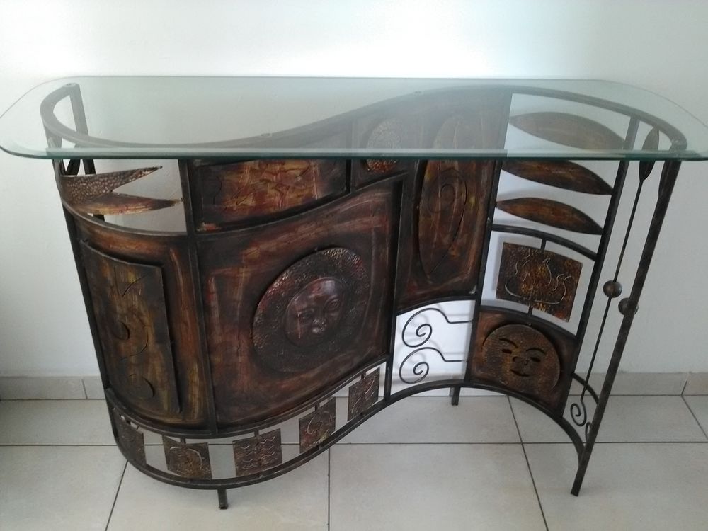 Console en fer avec plateau en verre H 82 Large 37 Long 116 Meubles