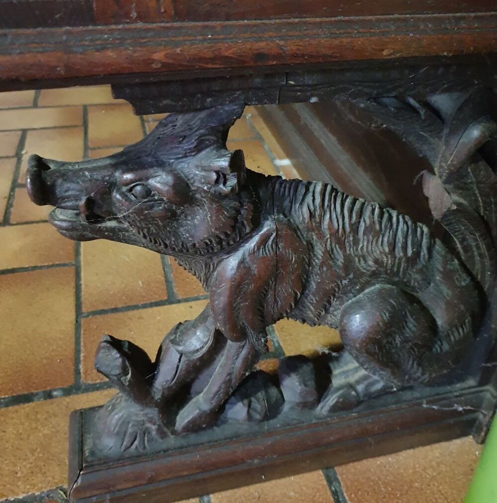 SALLE A MANGER compl&egrave;te ch&ecirc;ne fonc&eacute; th&egrave;me chasse Fin XIX&deg; Meubles