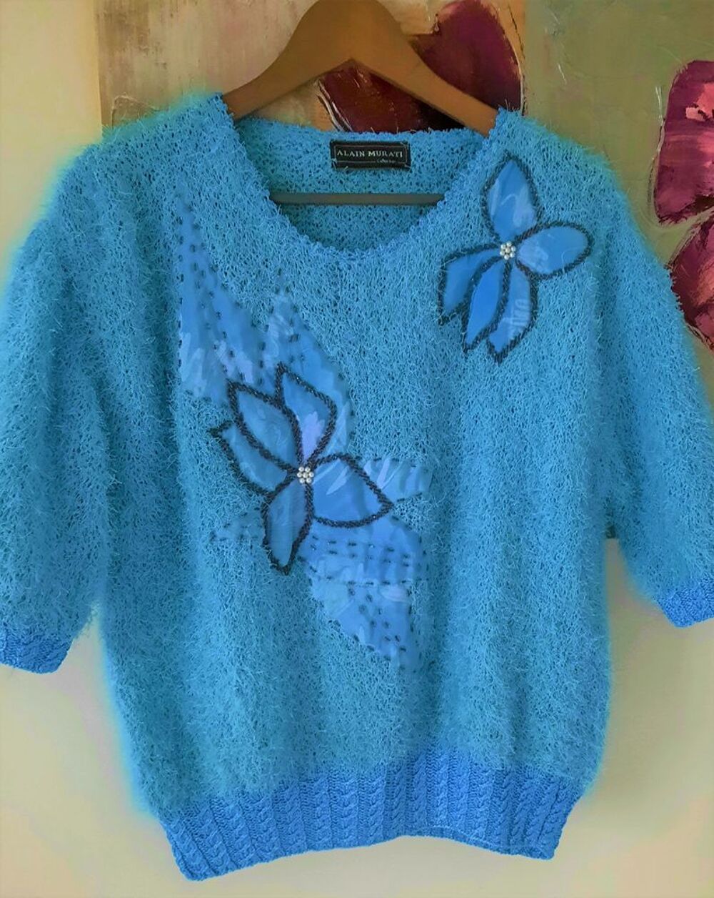 Beau pull bleu fils poilu Alain Murati - T 42 - neuf Vêtements