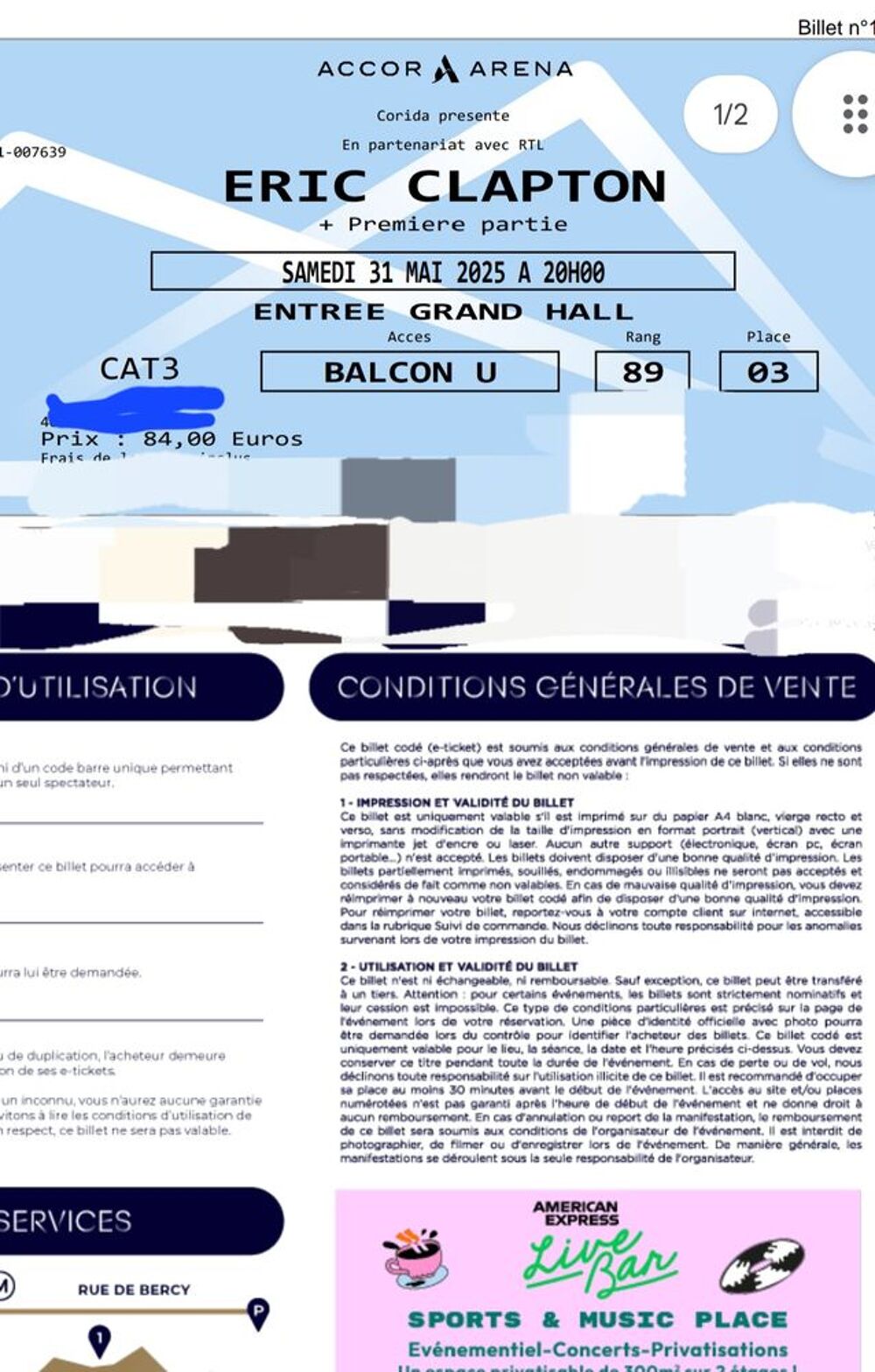 2 places concert Clapton Billetterie