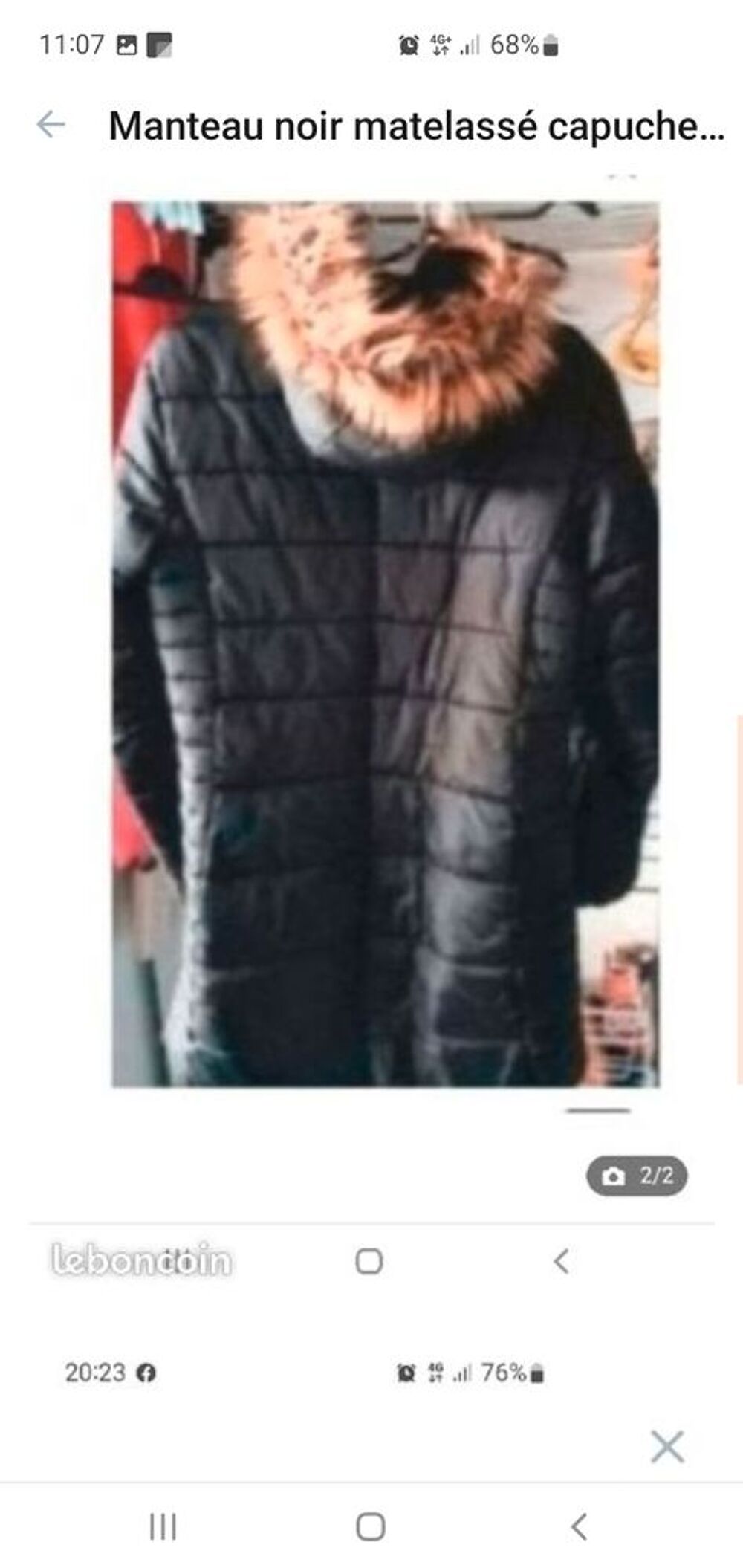 manteau noir capuche fourrure taille 40 Vêtements