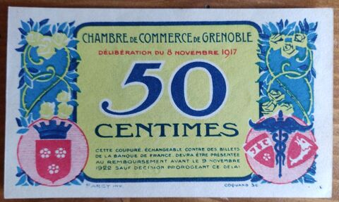 Billet de ncessit (argent d') 50c Grenoble 23 Belgique
