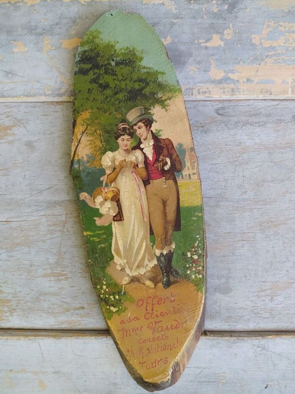 Ancien Chromo Publicitaire Peint Mercerie Mode 1900 Tours 