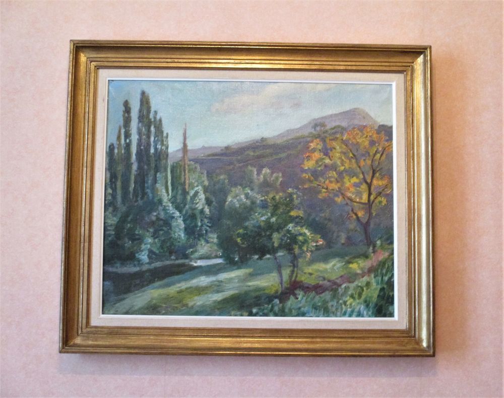 ANCIEN GRAND TABLEAU PAYSAGE PROVENCAL , ENCADRE Décoration